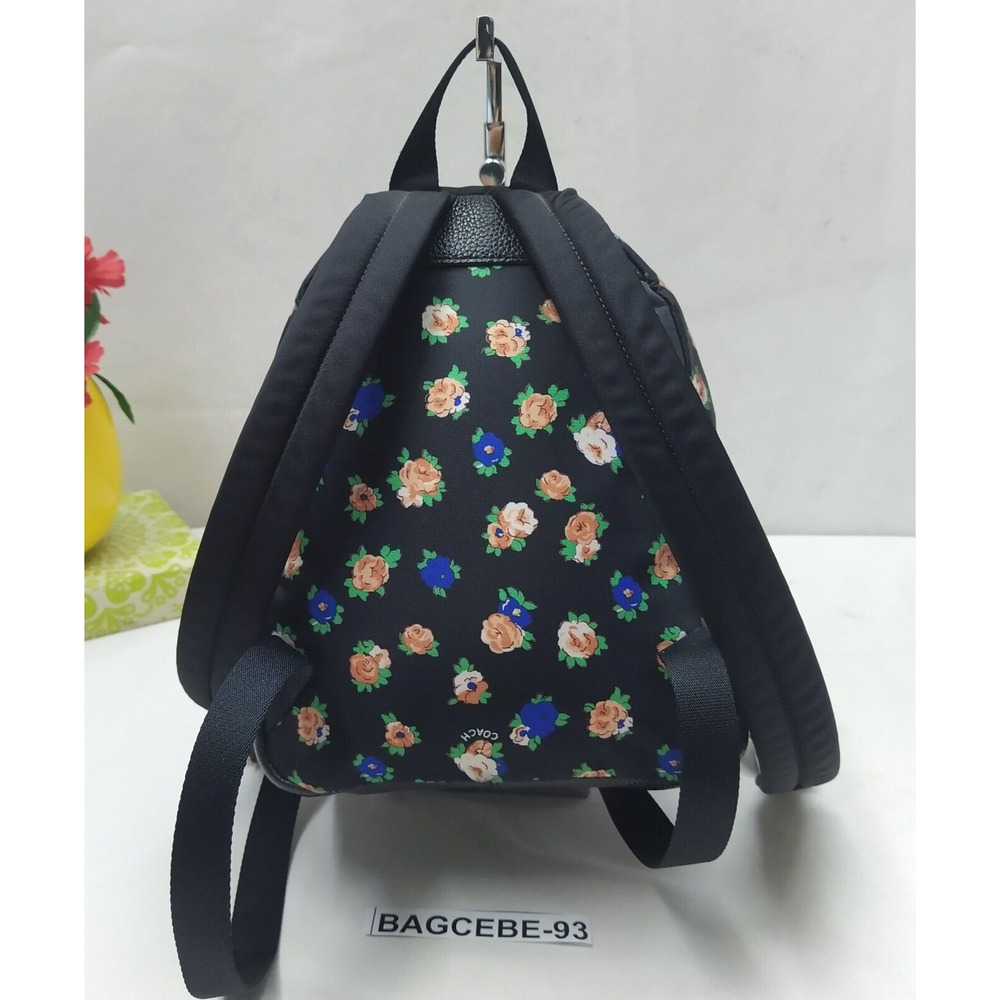 Coach Mini Charlie Tea Rose Floral Printed Nylon Zipper Backpack - Picture 2 of 13